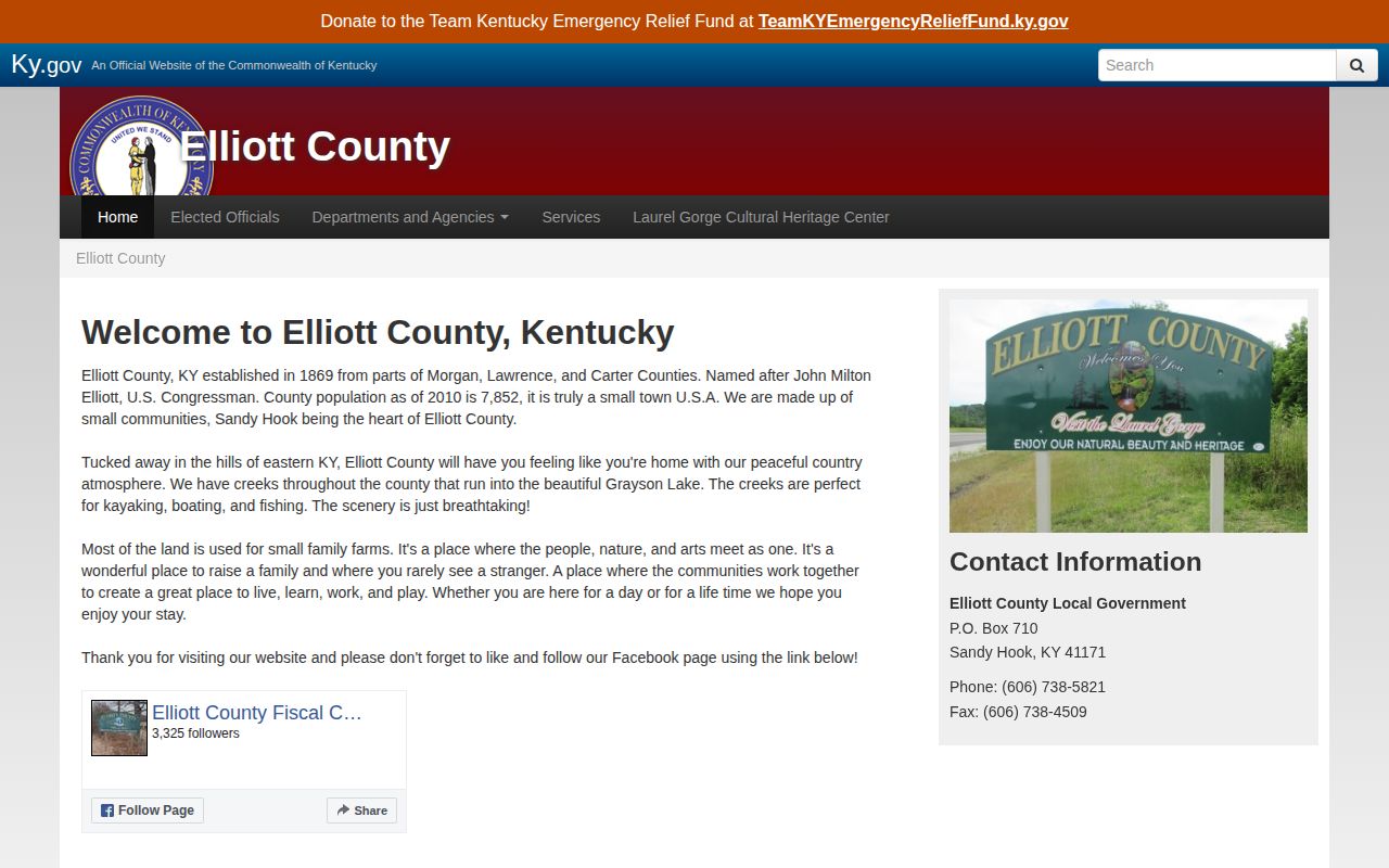 Elliott County official booking record contact navigation